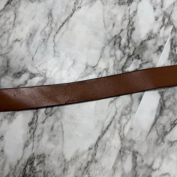 Express Brown Genuine Leather Made in USA Mens Size 38 40 Work Belt Silver Tone - Picture 10 of 12